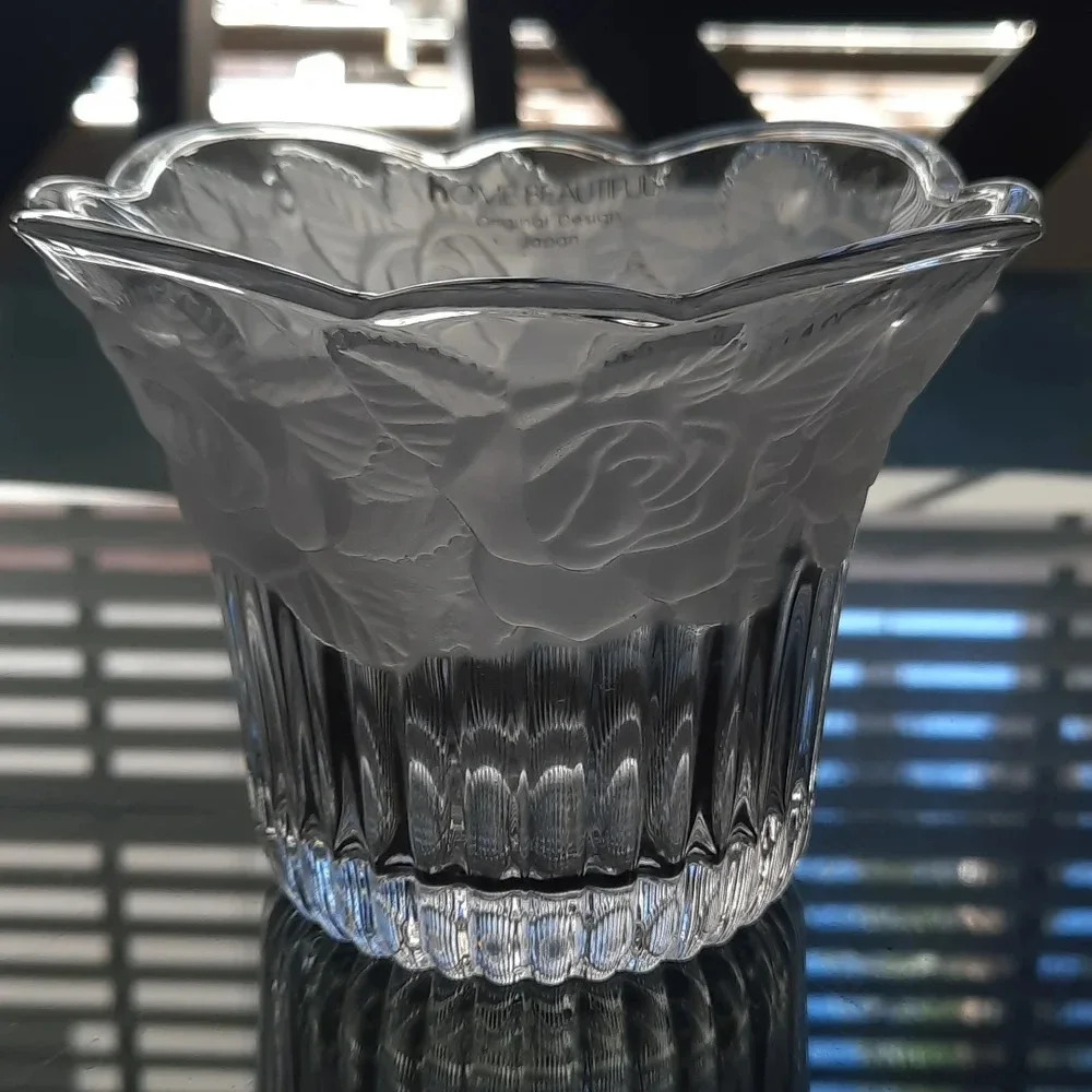 Vintage Home Beautiful Rose Pearls Frosted Glass Votive/ Potpourri Holder 4.5"